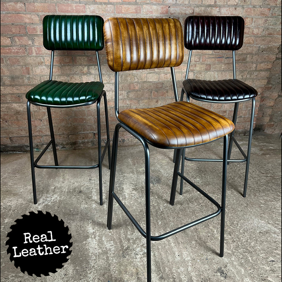 Hoxton Leather Bar Stool - British Racing Green