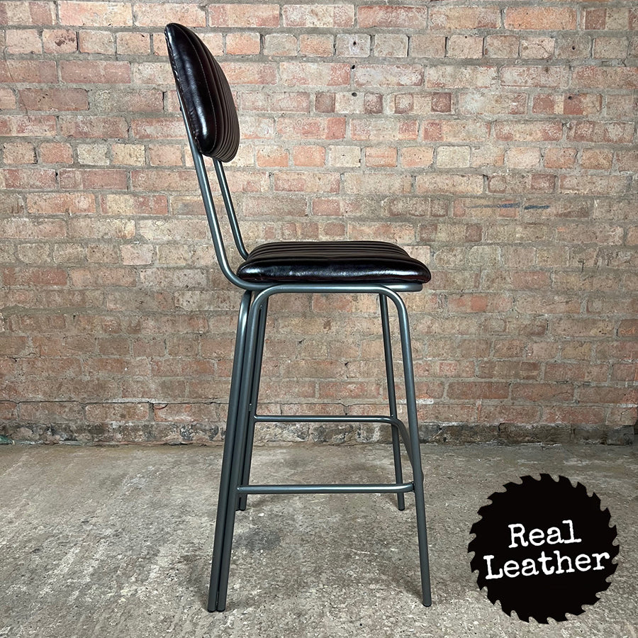 Hoxton Leather Bar Stool - English Plum