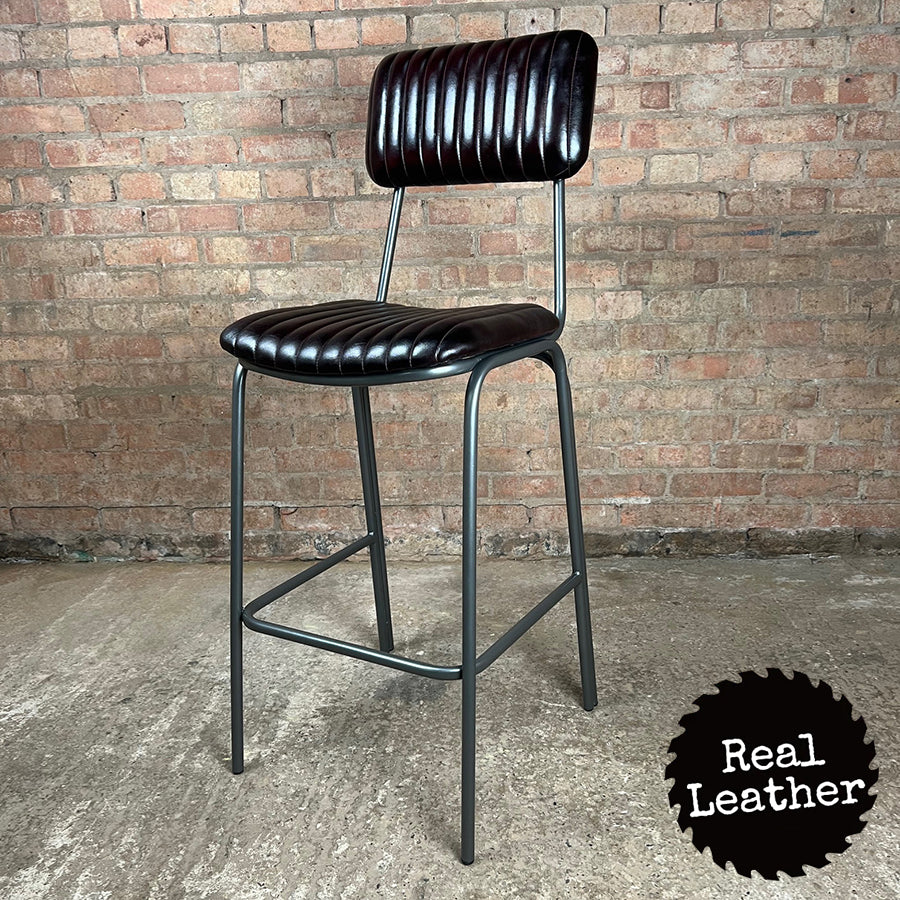 Hoxton Leather Bar Stool - English Plum