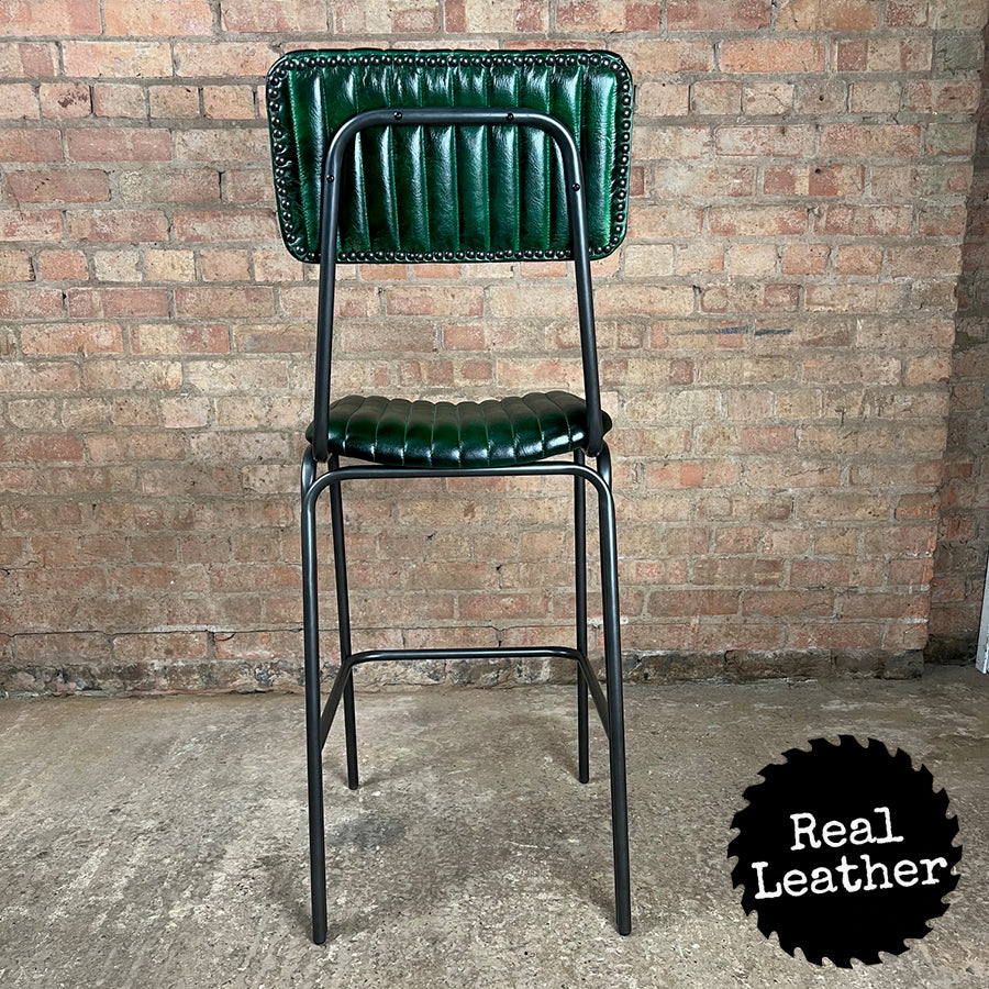 Hoxton Leather Bar Stool - British Racing Green