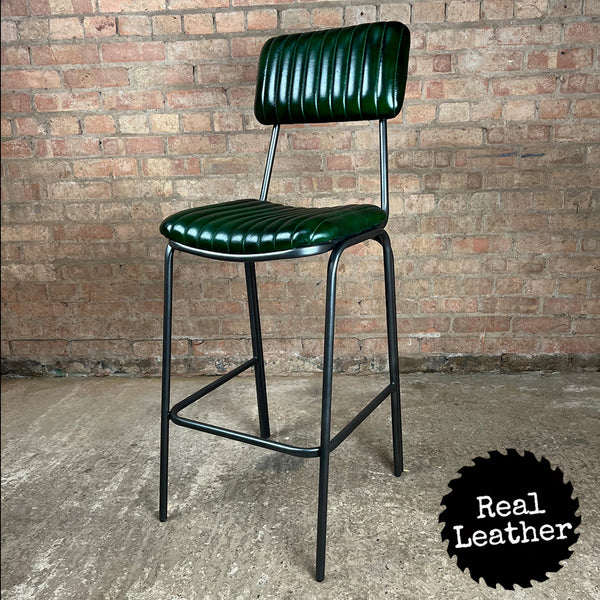 Hoxton Leather Bar Stool - British Racing Green