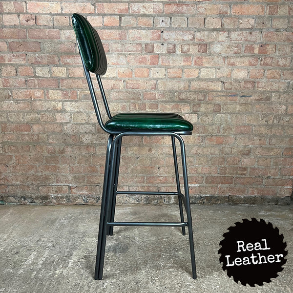 Hoxton Leather Bar Stool - British Racing Green