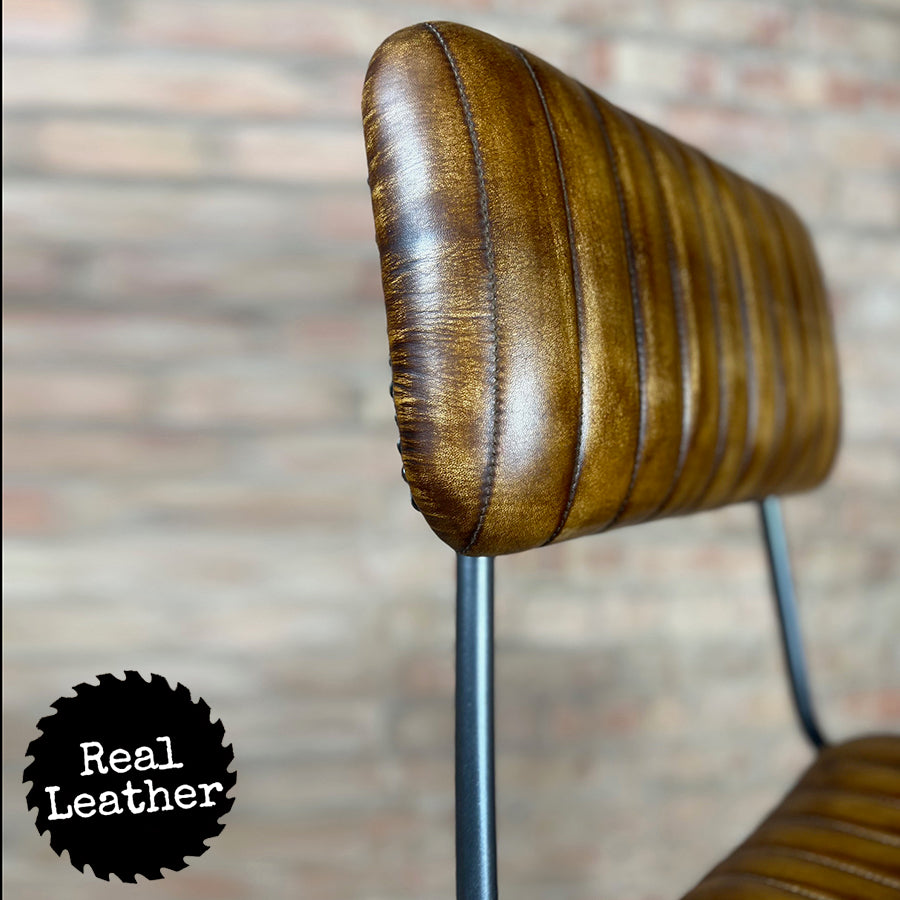 Hoxton Leather Bar Stool - Whisky Tan