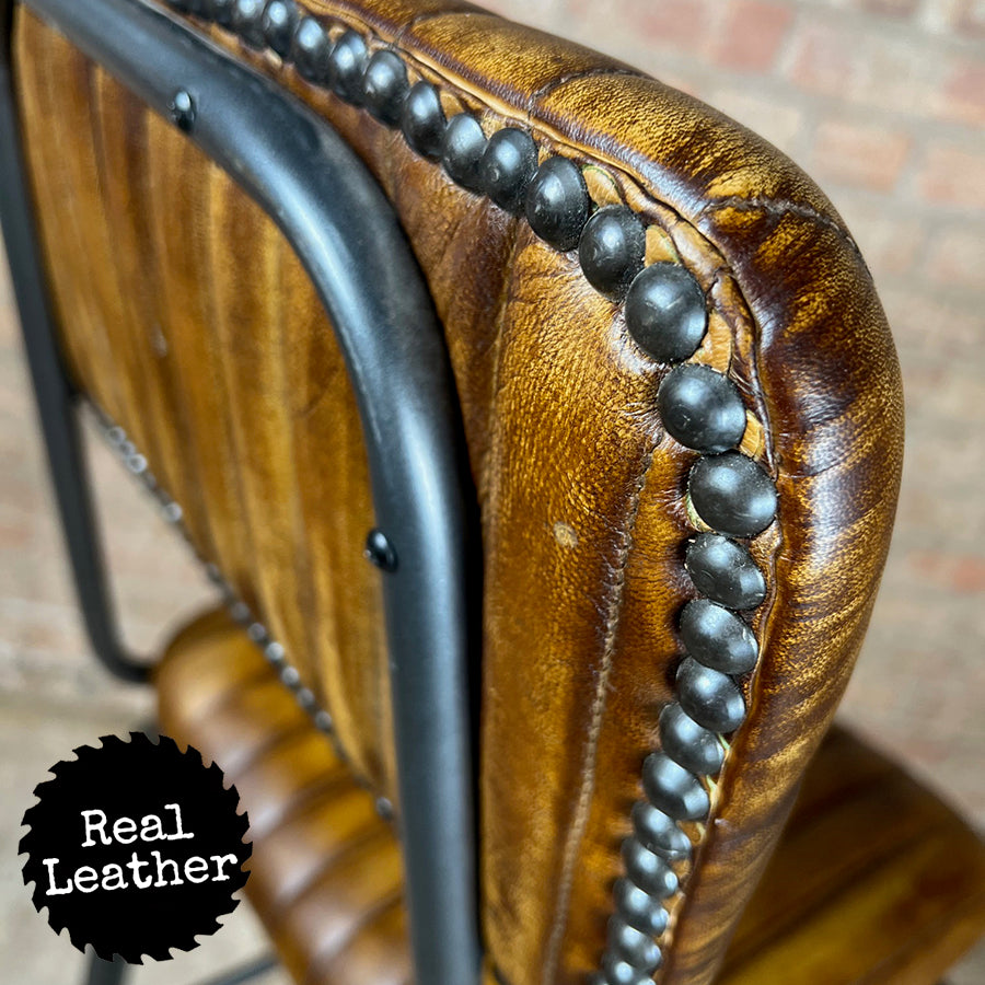 Hoxton Leather Bar Stool - Whisky Tan