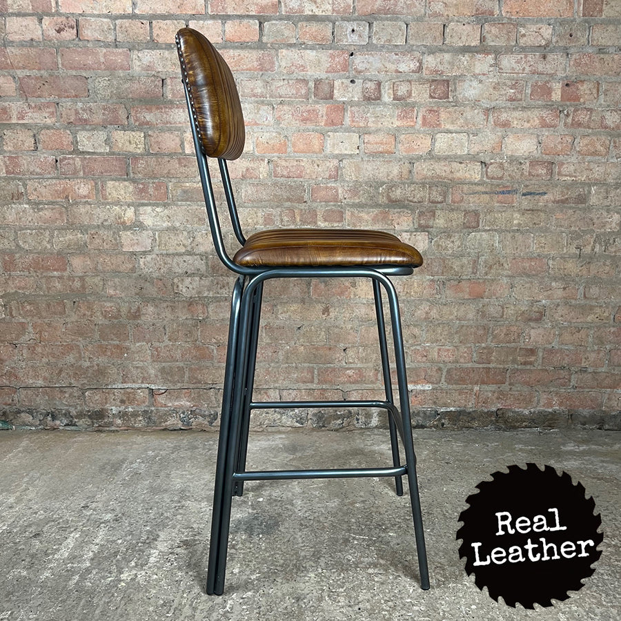 Hoxton Leather Bar Stool - Whisky Tan