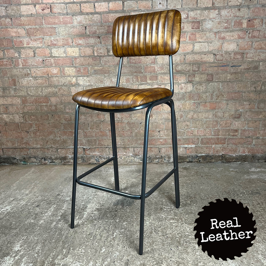 Hoxton Leather Bar Stool - Whisky Tan