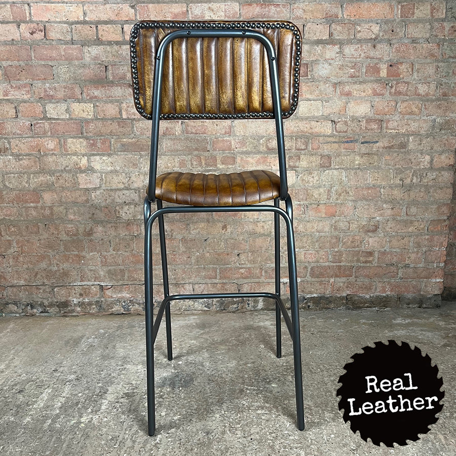 Hoxton Leather Bar Stool - Whisky Tan